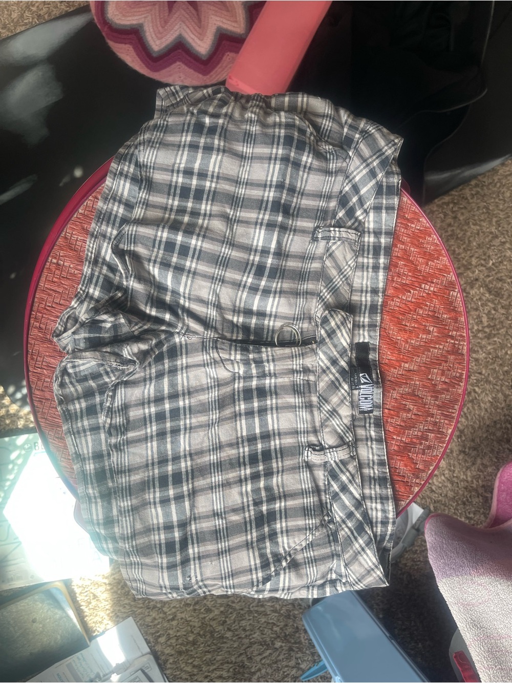 Volcom Gray & Black Plaid Low waisted shorts